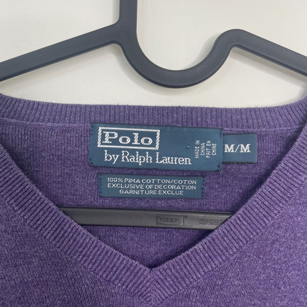 Polo Ralph Lauren Vintage V-Neck Pima Cotton Sweater Purple Medium - Picture 3 of 6